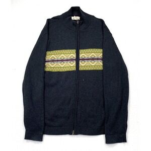 RuffHewn Nordic Cabin Knit Men's Full-Zip Cotton Sweater Jacket Size L Black